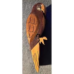 Artisan Craft Wood Parrot Jewelry Puzzle Box w/Secret Compartments Slide off lid